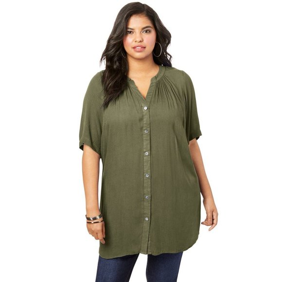 052 NWT ROAMAN'S Short-Sleeve Angelina Tunic Olive sz 36W Women's Plus Top - Picture 7 of 7
